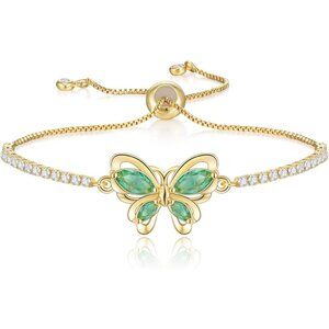 Women's Green Butterfly Dainty Trendy Adjustable Tennis Slide Bracelets Jewelry